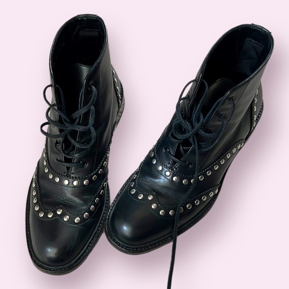 YSL studded boots black booties made in Italy 36 moto punk rock - Picture 1 of 12
